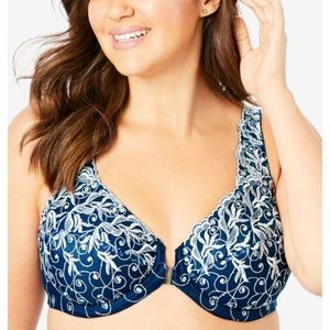 Embroidered Front-Close Underwire Bra